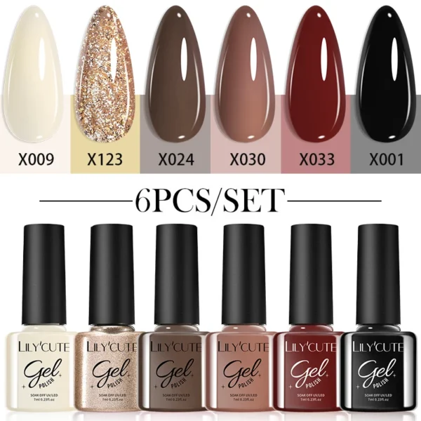 Nail Art Kits: 6Pcs Autumn Gel Polish Set with UV LED