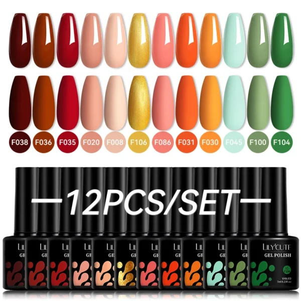 12PCs 7ml Nude Brown Red Nail Gel Polish Set Nail Art Kits - Image 2