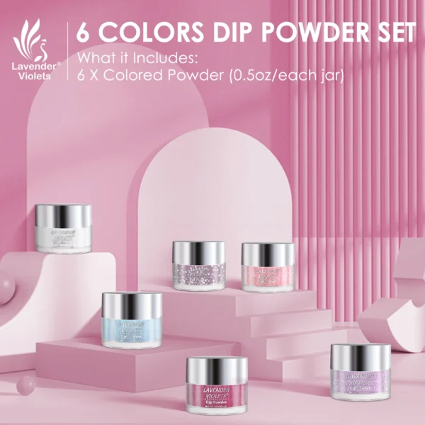 6 x 0.5oz Large Capacity Glitter Pink Purple Blue Nail Art Kits Set - Image 6