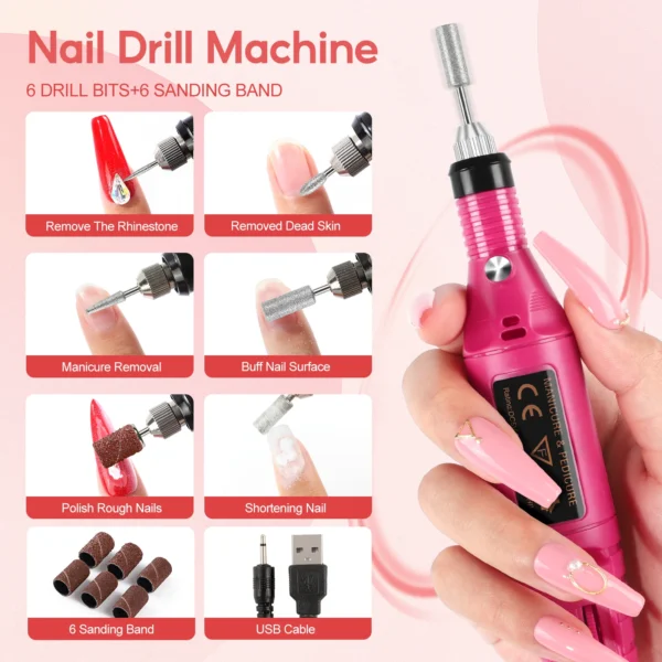 Nail Art Kits: Poly Gel, Lamp, Drill, Top Coat, Stickers, Tools - Image 9