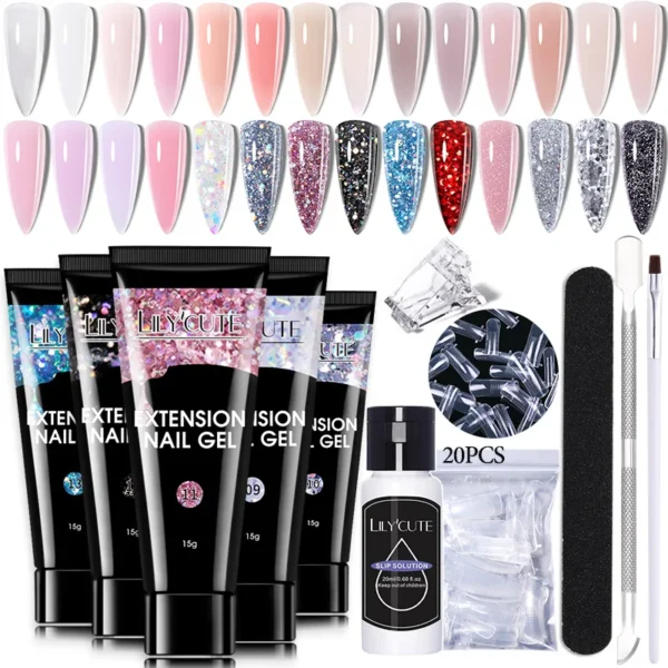 Lilycute 15ml Extension Gel Set Quick Nail Prolong Kit With Tips