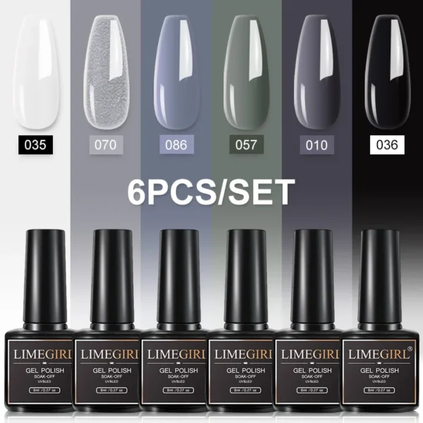 6Pcs Gel Nail Polish Set Black White Red UV LED Varnish for Nail Art