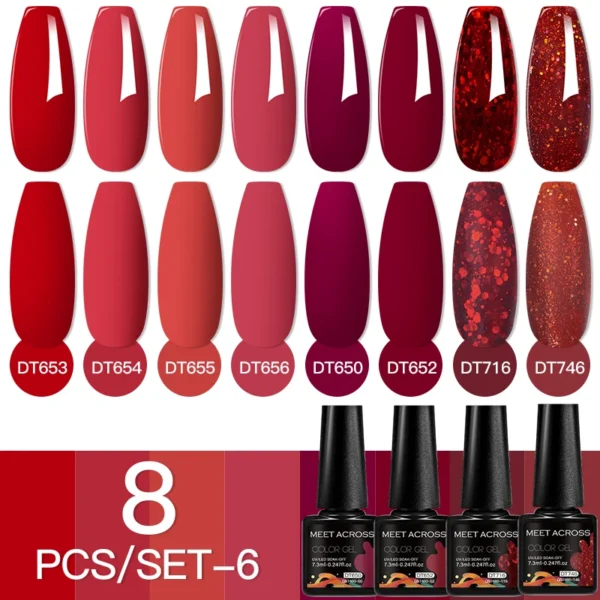 Nail Art Kits: 8Pcs Glitter Rose Red Purple Gel Polish Set - Image 2