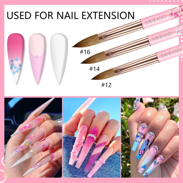 Saviland 6Pcs Acrylic Nail Brush Set Pink Gradient for Application - Image 3
