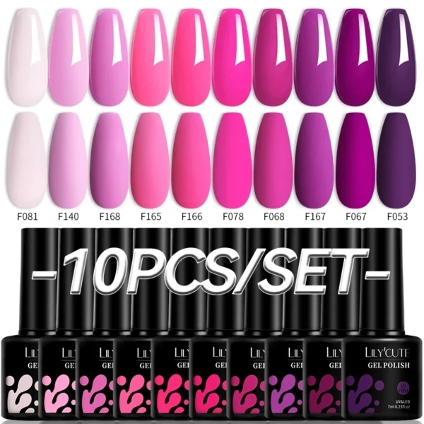 10PCS Nail Art Kits: Pink Purple Gel Polish Set, UV LED Varnish