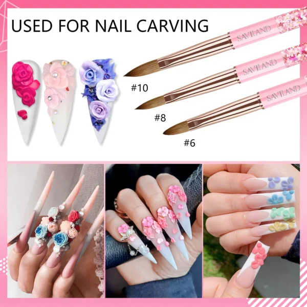 Saviland 6Pcs Acrylic Nail Brush Set Pink Gradient for Application - Image 2