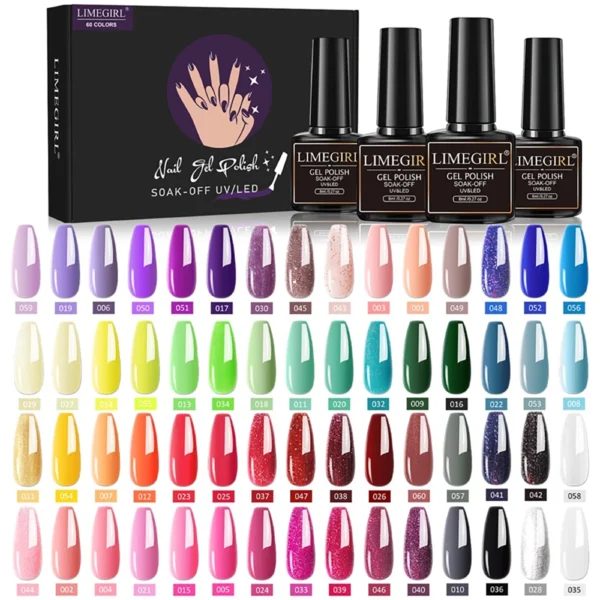 Nail Art Kits: 60-Color UV Gel Polish Set with Base & Top Coat