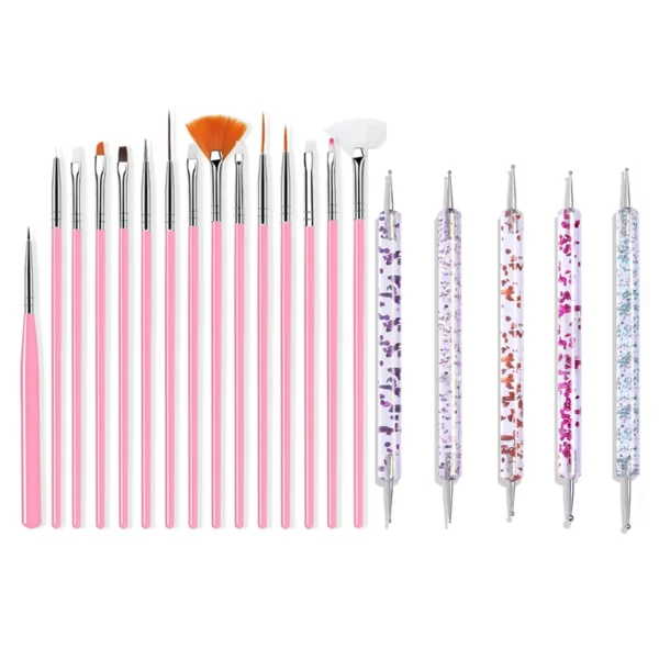 20Pcs Nail Art Kits Brush Set for UV Gel Design & Carving - Image 2