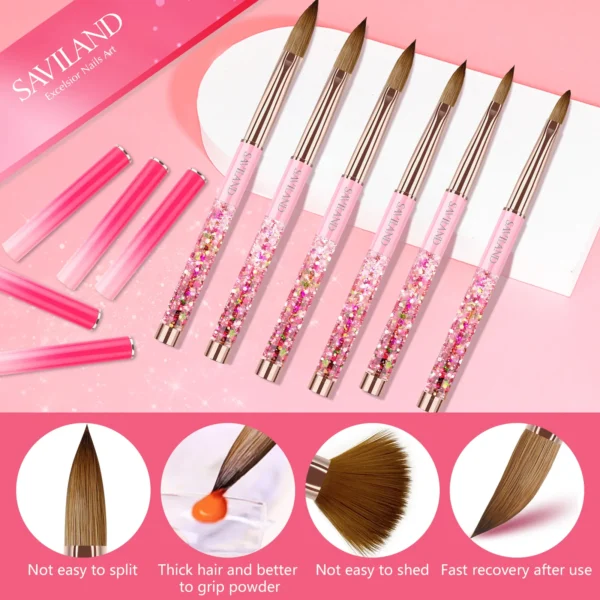 Saviland 6Pcs Acrylic Nail Brush Set Pink Gradient for Application - Image 6