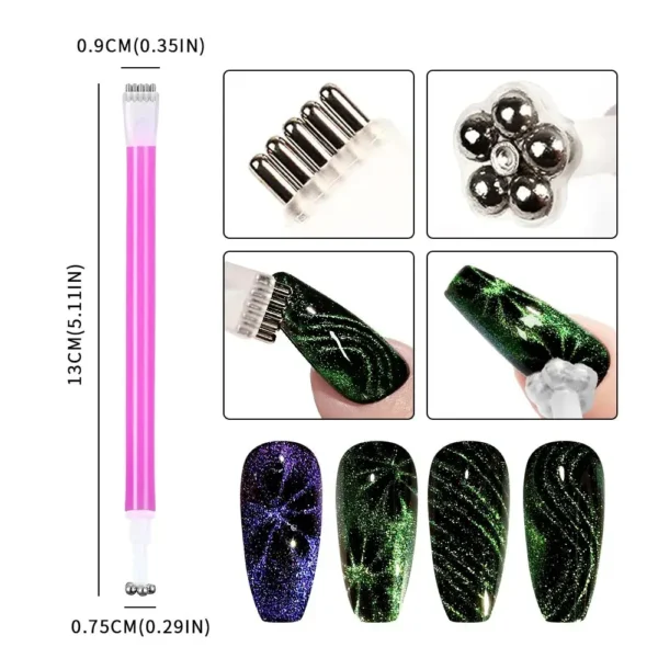 Nail Art Kits: 3D Magnetic Cat Eye Gel Wand Set & Tools - Image 2