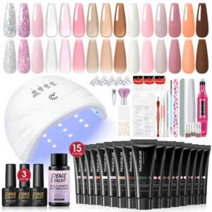 Nail Art Kits: Poly Gel, Lamp, Drill, Top Coat, Stickers, Tools