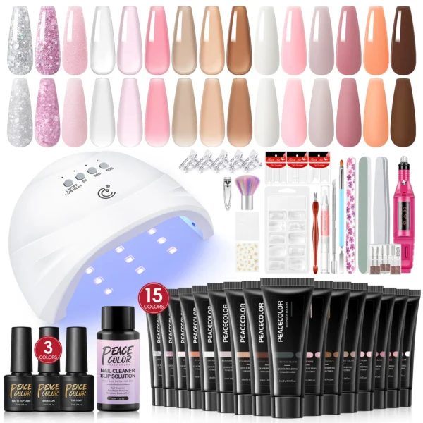 Nail Art Kits: Poly Gel, Lamp, Drill, Top Coat, Stickers, Tools