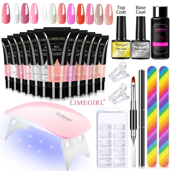 Nail Art Kits: Poly Gel Kit, Cuticle Pusher, Extension Stencils