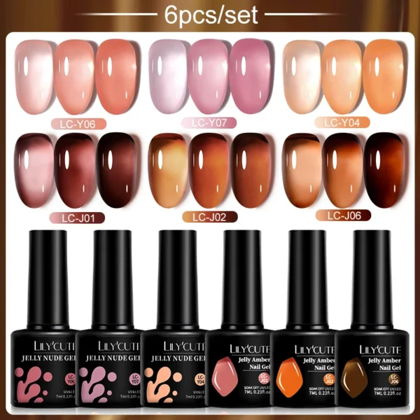 Lilycute 6Pcs Winter Jelly Nude Gel Polish Set Soak Off Manicure