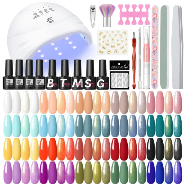 20 Colors Nail Art Kits with UV LED Lamp and Base/Top Coats