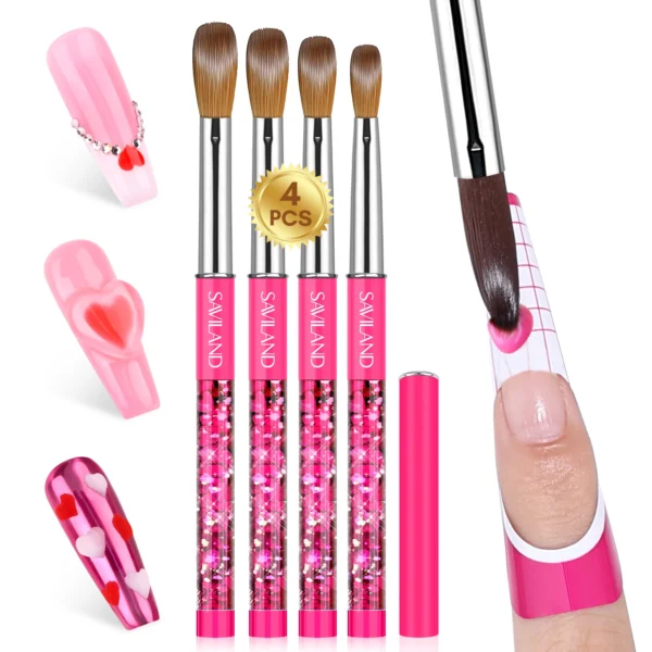 Nail art kits, 4pcs Kolinsky acrylic brushes for manicure extension