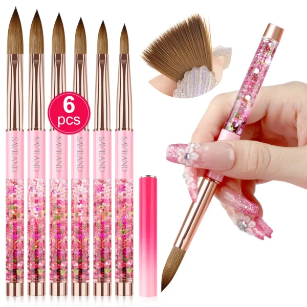 Saviland 6Pcs Acrylic Nail Brush Set Pink Gradient for Application