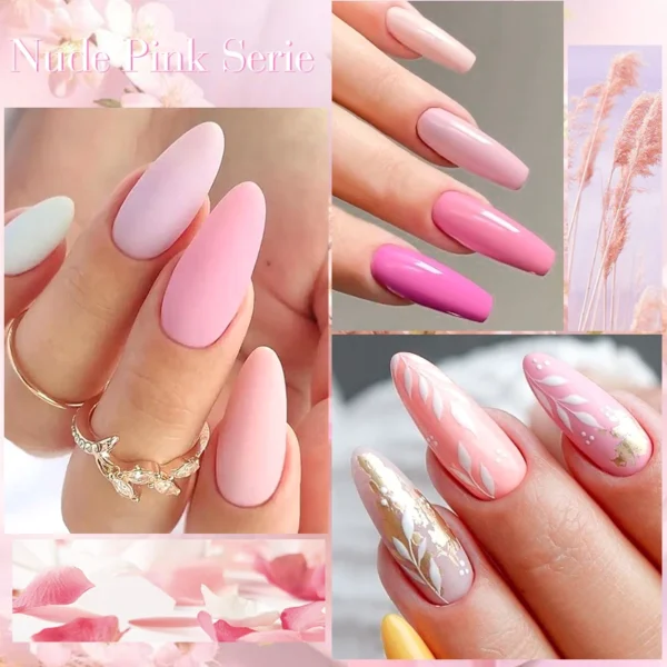 Nail Art Kits: 12PCS Pink Glitter Gel Polish for Manicure - Image 5