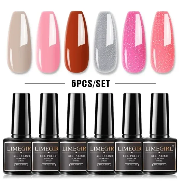 6Pcs Gel Nail Polish Set Glitter Vernis Semi Permanent Nail Art Kits