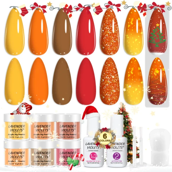 12Pcs Dip Powder Nail Kit Yellow Orange Colors With Essentials