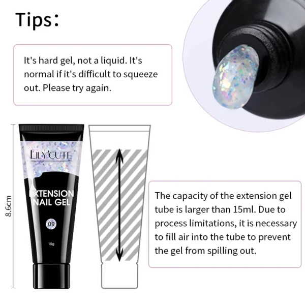 Lilycute 15ml Extension Gel Set Quick Nail Prolong Kit With Tips - Image 6