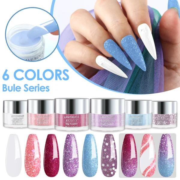6 x 0.5oz Large Capacity Glitter Pink Purple Blue Nail Art Kits Set