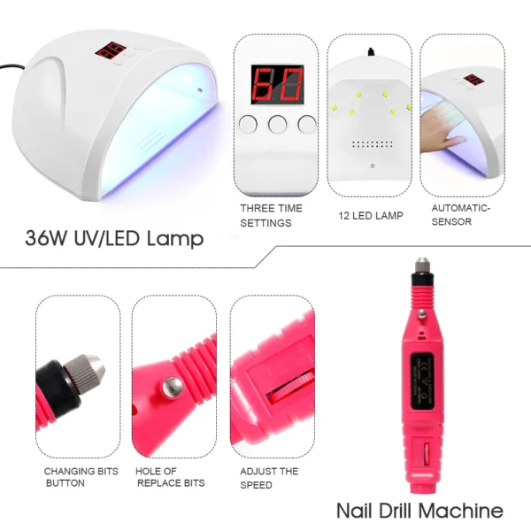 Nail Art Kits: Gel Polish Set with UV LED Lamp Dryer - Image 2