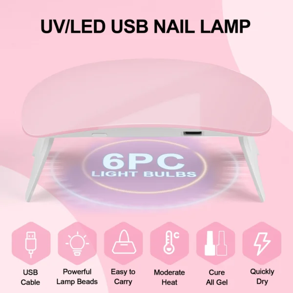 4PCS Acrylic Powder, 60ML Liquid, 6W Lamp, Nail Drill, Top Coat Nail Art Kits - Image 6