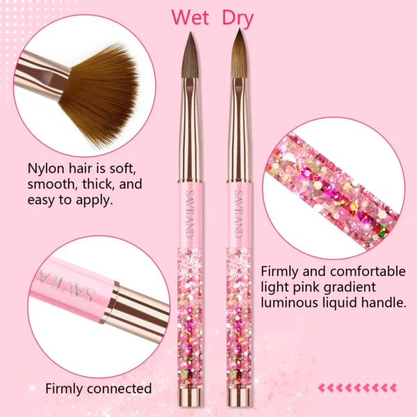 Saviland 6Pcs Acrylic Nail Brush Set Pink Gradient for Application - Image 5